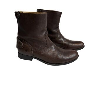 Frye Melissa Button Zip Short Boots Brown Leather Women’s Size 8B